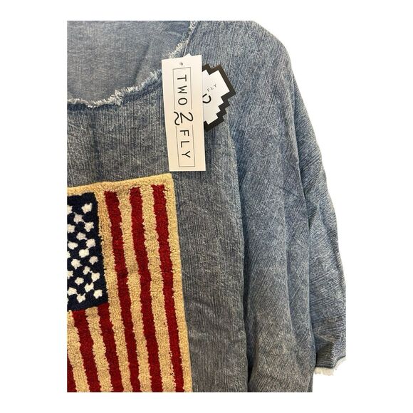 Two 2 Fly Boutique American Flag Applique Tunic Top Sz S/M NWT Tencel Blend - Picture 2 of 4